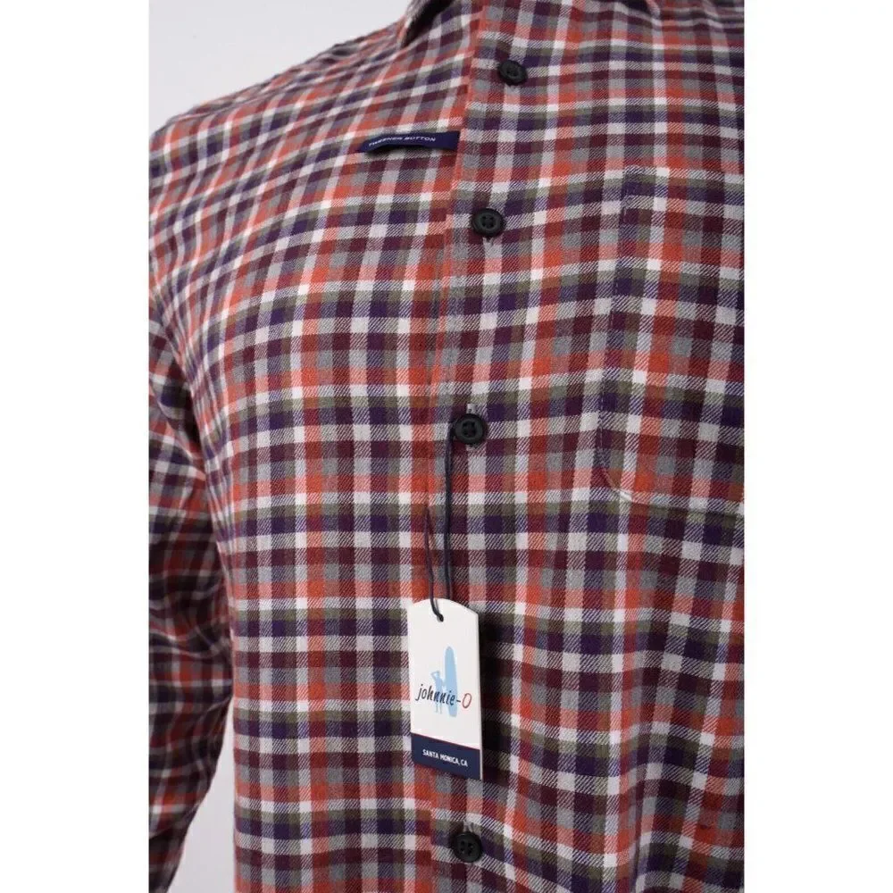 Johnnie-O Mens Hangin' Out Shirt Size S Brown Orange Plaid Soft Flannel NWT